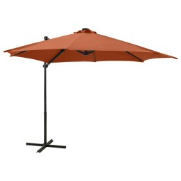 Parasol wiszący z lampkami LED i słupkiem, terakota, 300 cm