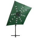 Parasol wiszący z lampkami LED i słupkiem, zielony, 250 cm
