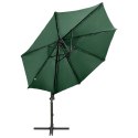 Parasol wiszący z lampkami LED i słupkiem, zielony, 300 cm