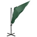 Parasol wiszący z lampkami LED i słupkiem, zielony, 300 cm