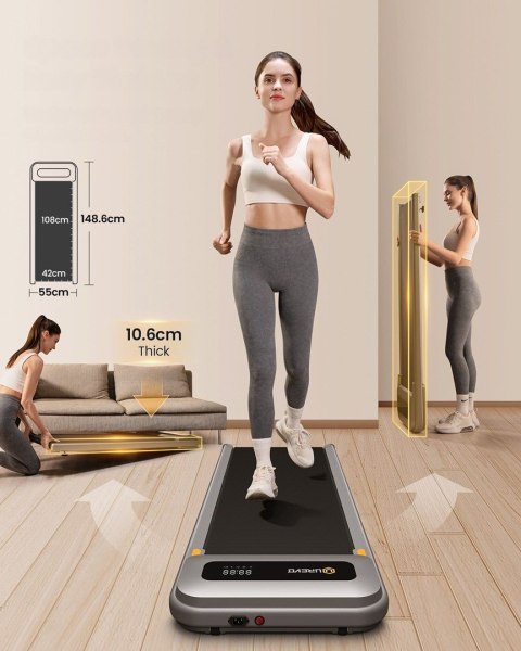 Bieżnia Urevo U1 Smart Walkingpad + Biurko regulowane elektrycznie TUCKANO czarny/orzech