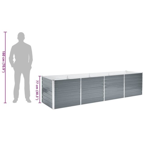 Podwyższona donica z galwanizowanej stali, 320x80x77 cm, szara