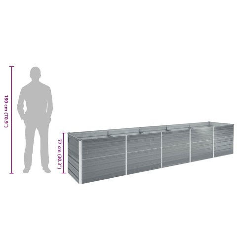 Podwyższona donica z galwanizowanej stali, 400x80x77 cm, szara