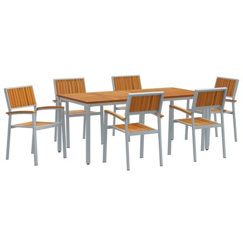 Zestaw jadalny do ogrodu z 7 elementów z drewna akacjowego i metalu
