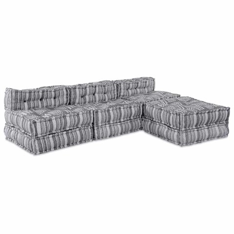 Modułowa sofa pouffe dla 4 osób, która zamienia się w jasnoszaro tkaninową kanapę