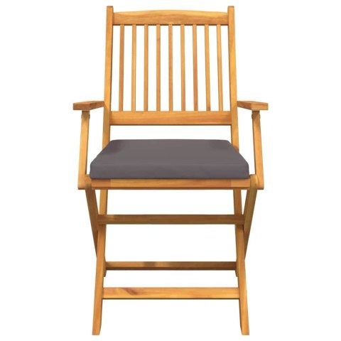 Krzesła ogrodowe składane z szarym poduszkiem 8 sztuk z litego drewna akacjowego