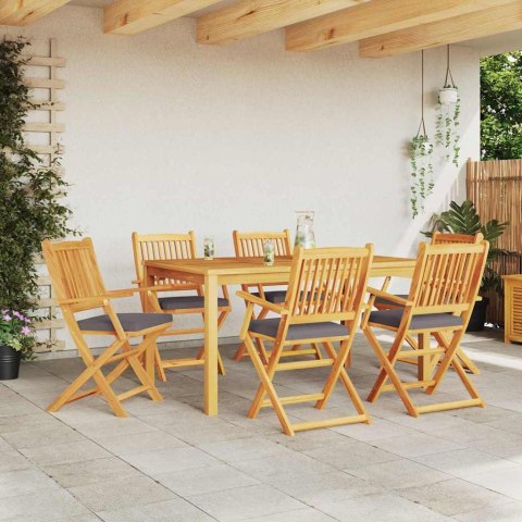 Składane Krzesła Ogrodowe z Szarym Poduszką 6szt z Litego Drewna Akacjowego