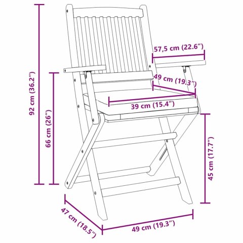 Składane Krzesła Ogrodowe z Szarym Poduszką 6szt z Litego Drewna Akacjowego