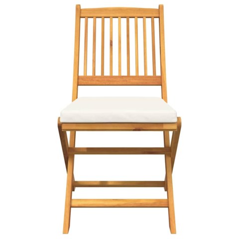 Składane krzesła ogrodowe z białym poduszką 6 sztuk z litego drewna akacjowego