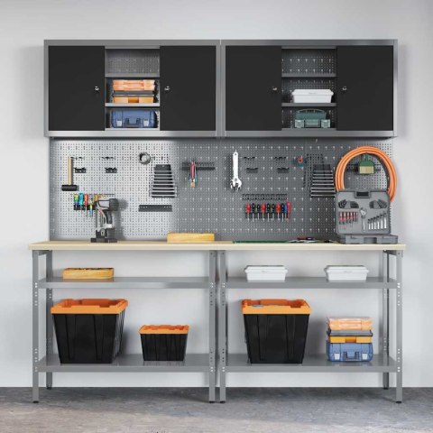 Szary stół warsztatowy w zestawie 8 części