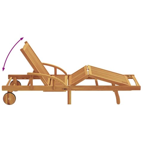 Leżaki 2 szt. z poduszkami i kółkami Czerwony Lite drewno akacjowe