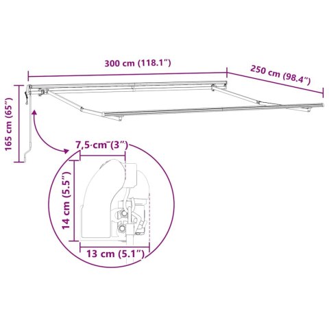 Markiza chowana Czerwony i biały 300 x 250 cm Czerwono-biały