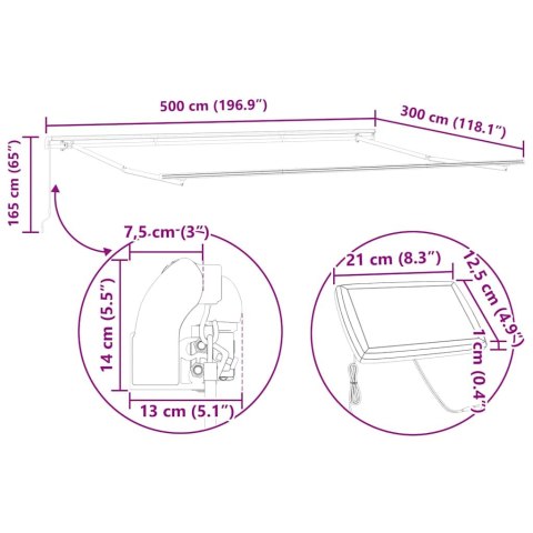 Ręczna markiza chowana z LED w żółtym i pomarańczowym 500x300 cm