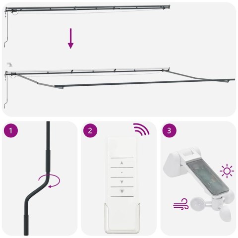 Automatyczna Chowana Markiza z LED w Wielokolorowe Paski 600x300 cm