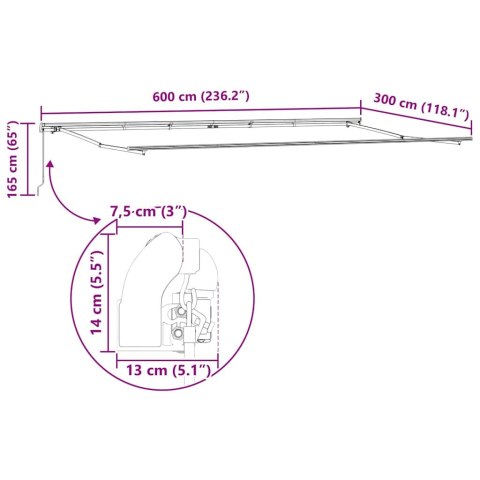 Manualna Markiza Rozkładana Pomarańczowo-Brązowa 600x300 cm
