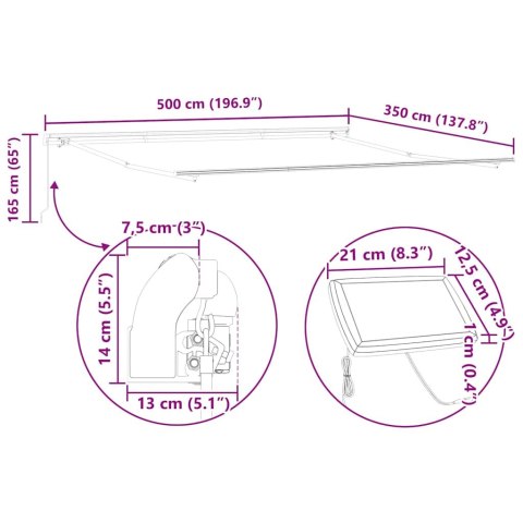 Ręczna Markiza Chowana z LED w Wielokolorowe Paski 500x350 cm