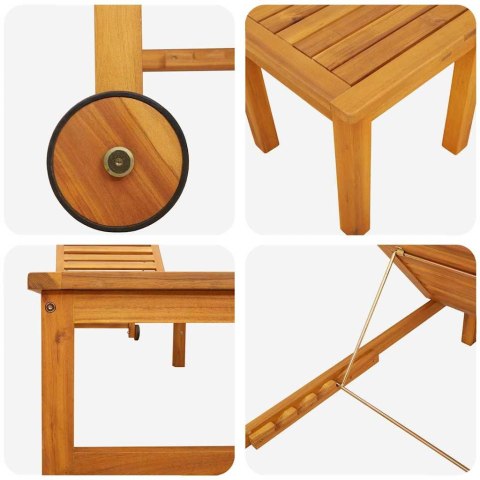 Leżak słoneczny z stolikiem z litego drewna akacjowego