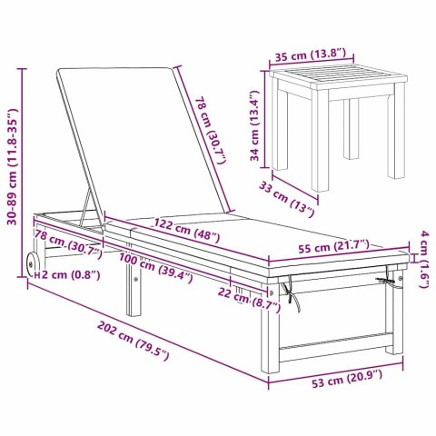Leżak słoneczny z stolikiem z litego drewna akacjowego