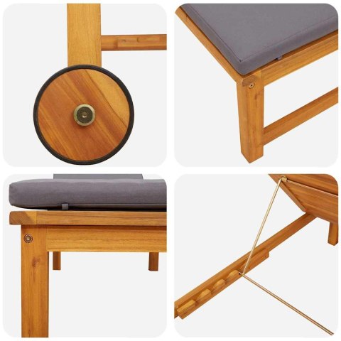 Leżaki 2 szt. z poduszkami z litego drewna akacjowego