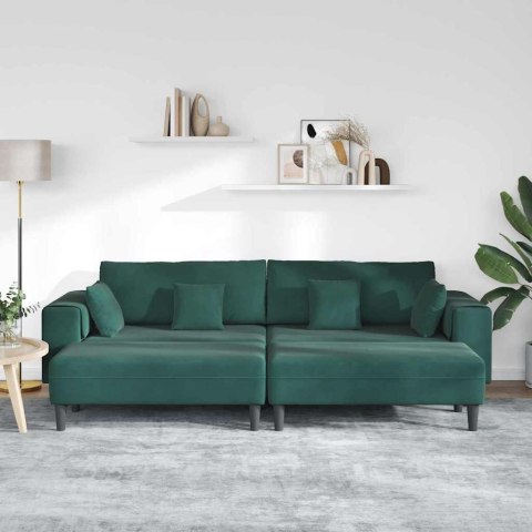 Sofa welurowa z poduszką z poduszką 3 pcs Ciemna zieleń 208 cm Aksamit