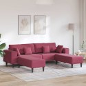 Sofa welurowa z poduszką z poduszką 3 pcs Czerwone wino 208 cm Aksamit