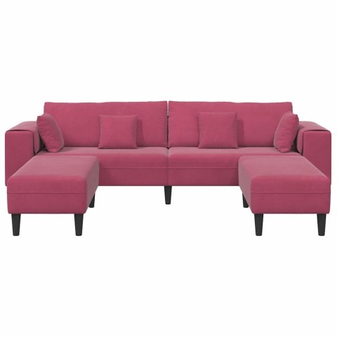 Sofa welurowa z poduszką z poduszką 3 pcs Czerwone wino 208 cm Aksamit