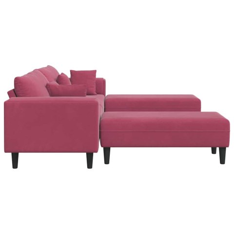 Sofa welurowa z poduszką z poduszką 3 pcs Czerwone wino 208 cm Aksamit