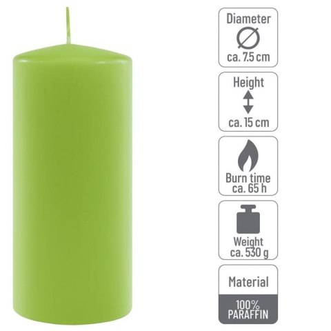Zestaw świec słupkowych, 15 cm, Ø 7,5 cm, jasnozielony 2 szt