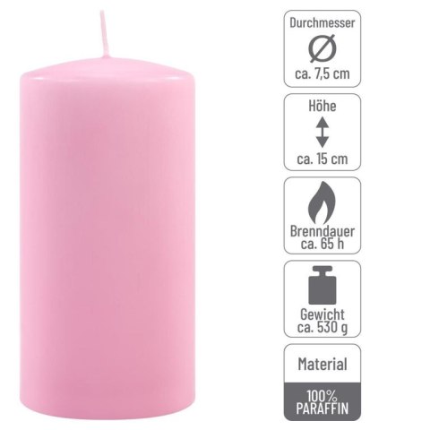 Zestaw świec słupkowych, 15 cm, Ø 7,5 cm, różowy, 2 sztuki.