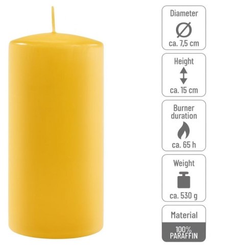 Zestaw świec słupkowych, 15 cm, Ø 7,5 cm, żółty, 2 sztuki.