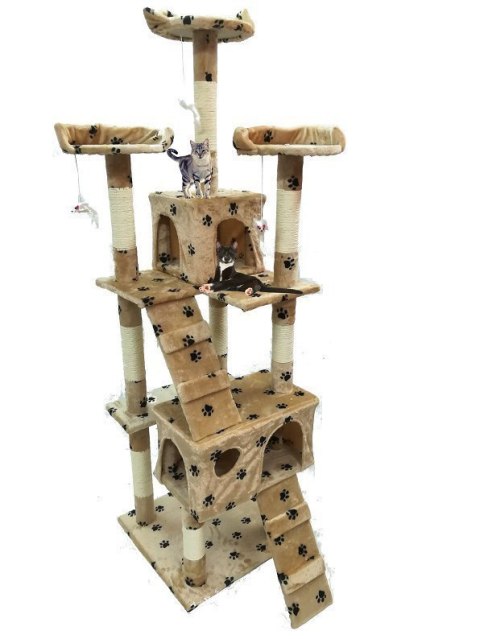 DRAPAK DLA KOTA BEŻOWY W ŁAPKI 170 CM WIELOPOZIOMOWY 2 DOMKI