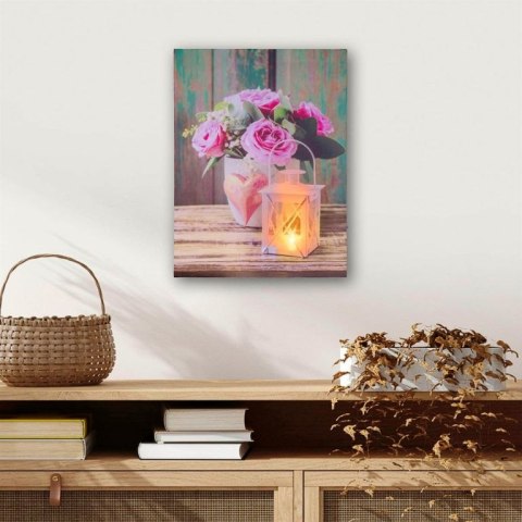 Obraz na ścianę przedstawiający różę i latarnię, 1 LED, 30 x