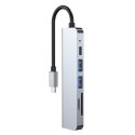 6w1 HUB rozdzielacz USB-C na USB-A USB-C HDMI micro SD / TF / SD - szary