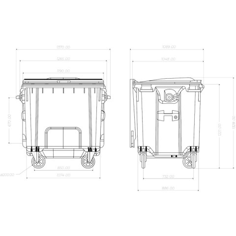 Kontener pojemnik na odpady śmieci komunalne PZH EN 840-2 DIN 1100L - zielony