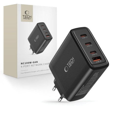 Ładowarka sieciowa GaN 3x USB-C PD USB-A QC 100W- czarna