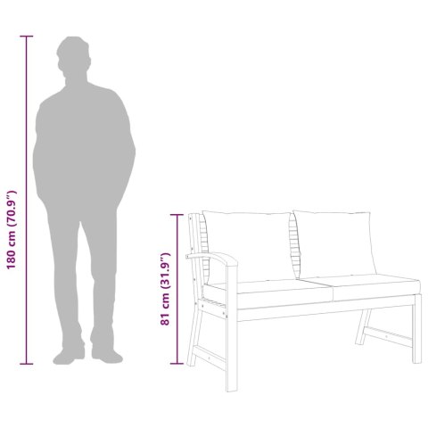 Ławka ogrodowa, 114,5 cm, kremowe poduszki, drewno akacjowe