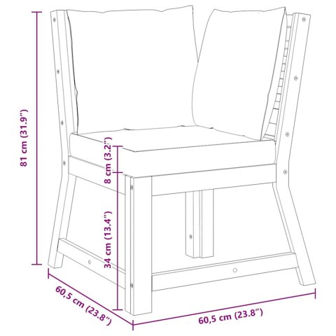 Moduł sofy narożnej z ciemnoszarą poduszką, drewno akacjowe