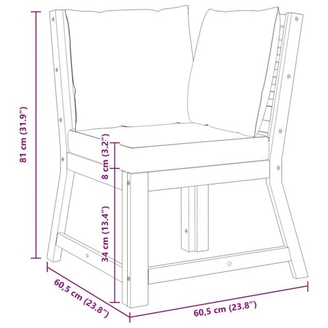 Moduł sofy narożnej z kremową poduszką, lite drewno akacjowe