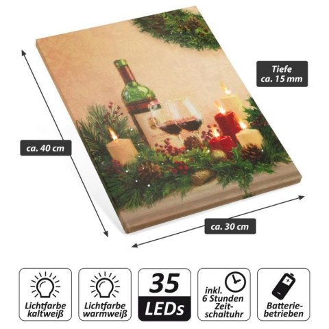 Podświetlany obraz - świece z winem, 5 LED, 30 x 40 cm