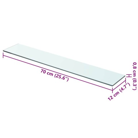 Półki, 2 szt., szklany, przezroczysty panel, 70 x 12 cm