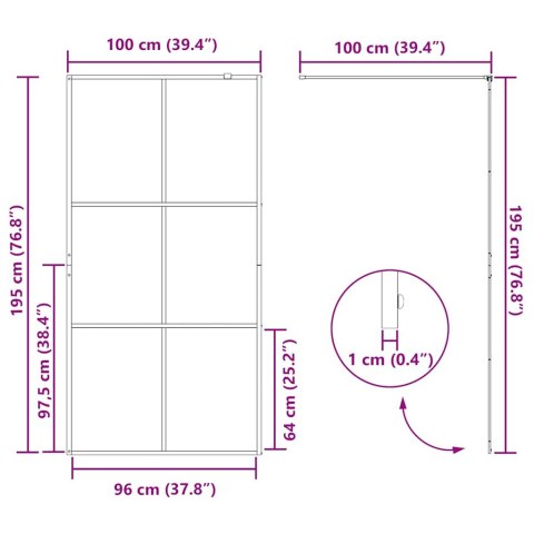 Ścianka prysznicowa, przezroczyste szkło ESG, 100x195cm, czarna