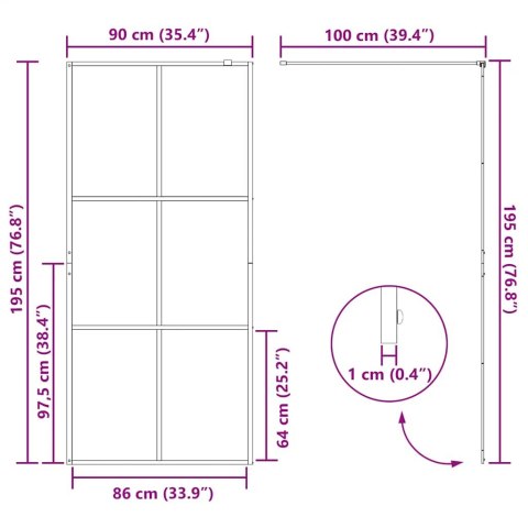 Ścianka prysznicowa, przezroczyste szkło ESG, 90x195 cm, czarna