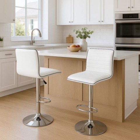 Zestaw 2 białych krzeseł barowych, z regulacją wysokości