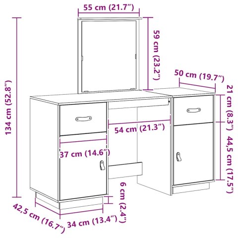 Toaletka z lustrem, biała, lite drewno sosnowe