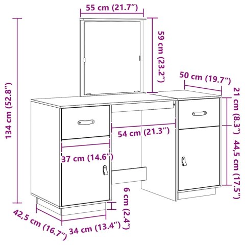 Toaletka z lustrem, miodowy brąz, lite drewno sosnowe