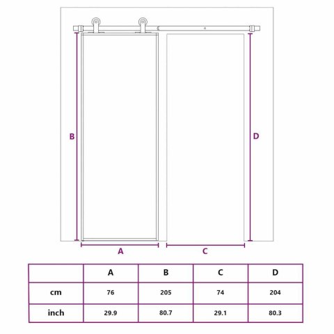 Drzwi przesuwne, matowe szkło ESG i aluminium, 76x205 cm, białe