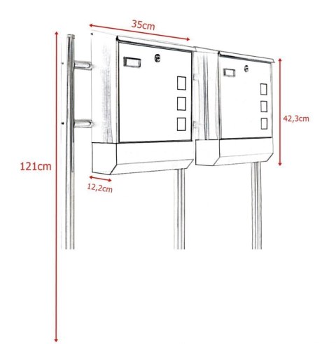 PODWÓJNA SKRZYNKA POCZTOWA WOLNOSTOJĄCA ZE STALI NIERDZEWNEJ