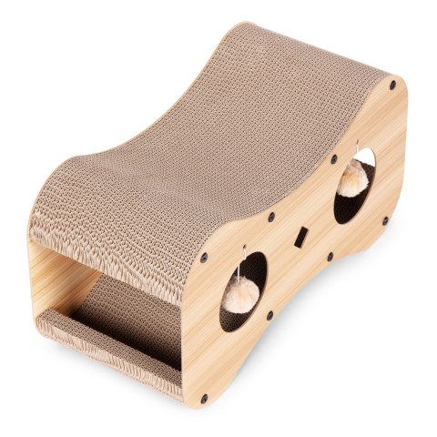 Drapak tekturowy dla kota budka domek kartonowy legowisko z wiszącymi pomponami Petsi