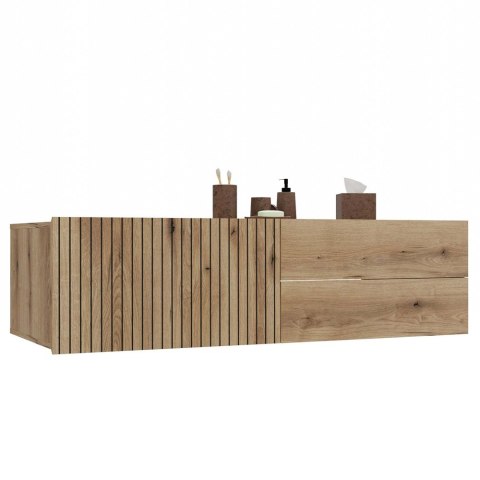 SZAFKA POD UMYWALKĘ TIGO 1D2S DĄB EVOKE 140 CM 2 SZUFLADY RYFLOWANY FRONT WISZĄCA