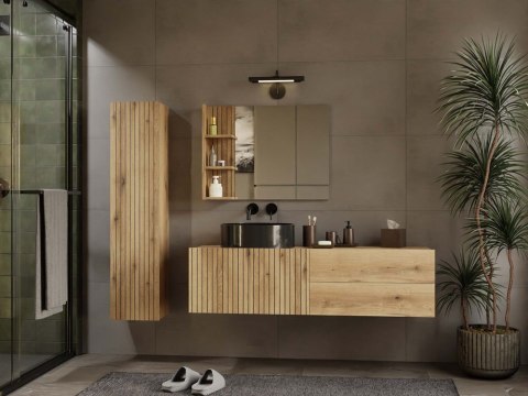 SZAFKA POD UMYWALKĘ TIGO 1D2S DĄB EVOKE 140 CM 2 SZUFLADY RYFLOWANY FRONT WISZĄCA